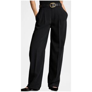 LAUREN RALPH LAUREN Petite Pleated Wide-Leg Black Trousers